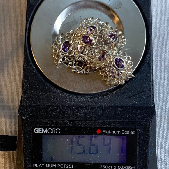 Vintage Sterling Silver 925 Amethyst Scroll Link Tennis Bracelet 7.75" Long - Picture 11 of 13